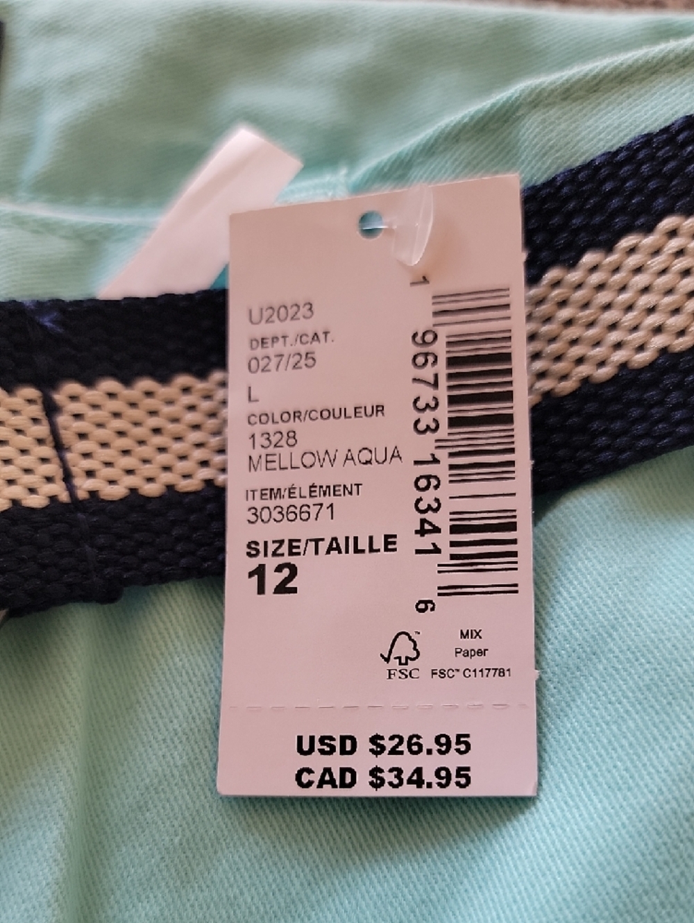 The Children's Place Mint Chino Shorts with Navy & Cream Stripe Belt - Picture 4 of 4